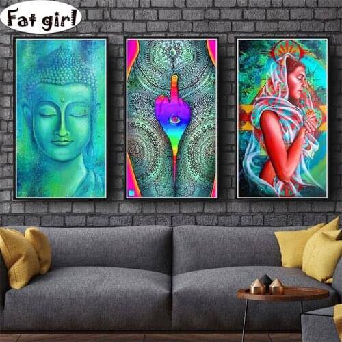Abstract art painting buddha diy mosaic diamond painting 5D full square round home decor cross stitch Rhinestone home Ornaments