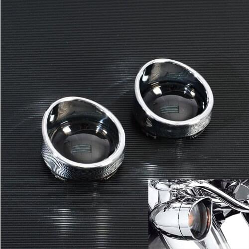 1Pair Chrome Visor-Style Turn Signal Bezels w/smoke Bullet Lens for Harley DYNA Sportster 883XL 1200XL Road King