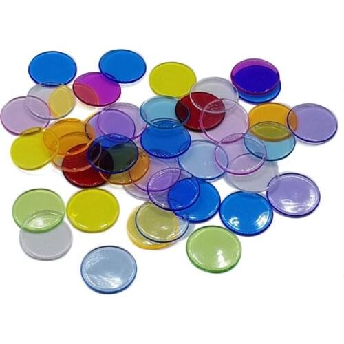 100Pcs 19mm Kids Bingo Chips Transparent Color Counting Math Game Counters Markers Plastic Children Teaching Accessory for Home