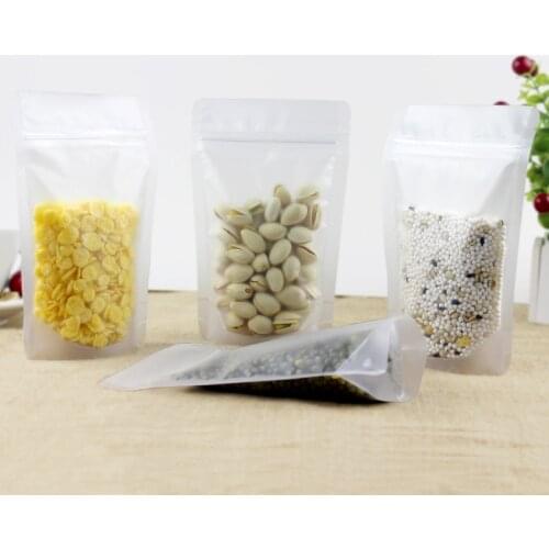 100pcs Thick transparent bag frosted Ziplock stand up bag seal sealing plastic pouch food candy gift packing bags
