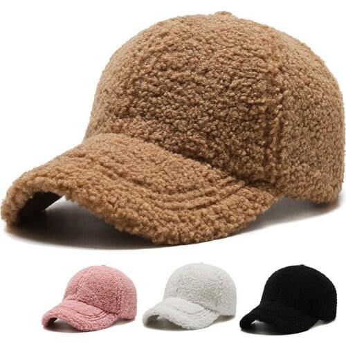 2021 New Fashion Lamb Fur Hats Female Thicken Warm Pure Color Casquette Hat Men Women Hats Winter Caps for Women Baseball Cap