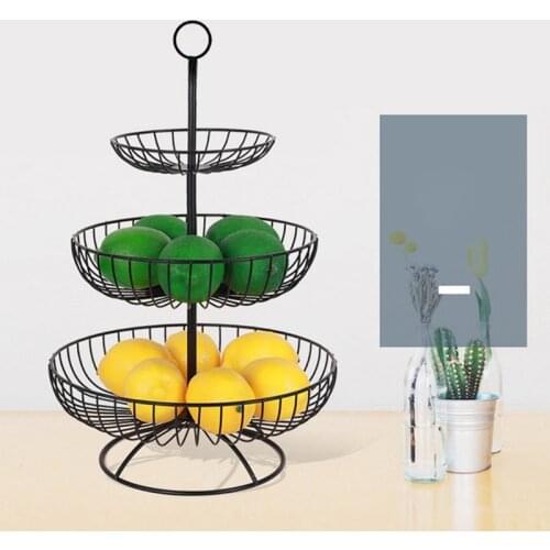3 Tier European Round Metal Iron Household Fruit Plate Countertop Fruit Basket Tray Stand Storage Basket Organizer
