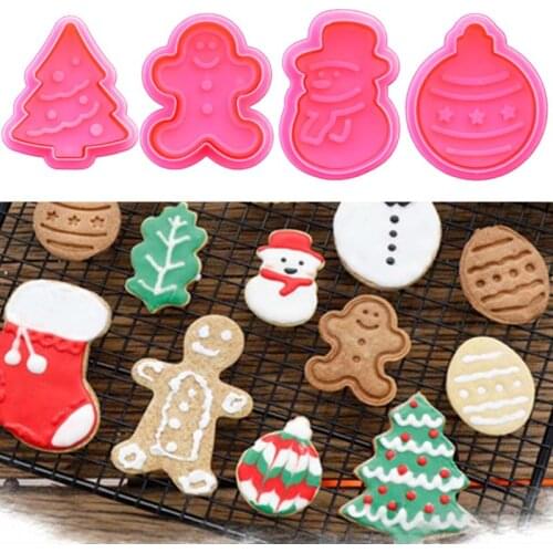 4Pcs/set Cute Biscuit Mold Plastic Cookie Cutter 3D Christmas Tree Snowman Fondant Cake Decorating Tools DIY Christmas Supplies