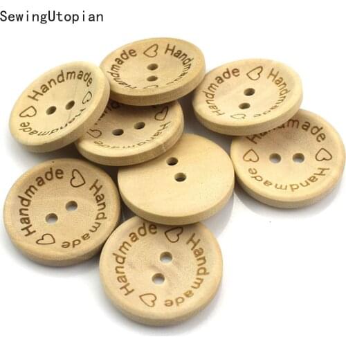 50PCS Natural Color Carving Handmade Wood Button Flatback Wooden Buttons Childrens Apparel Sewing Accessories DIY Scrapbooking