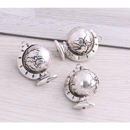 SWEET BELL 20pcs 12*18mm Metal Alloy Antique Globe Charms Rotatable Pendants For Jewelry Making DIY Handmade Craft