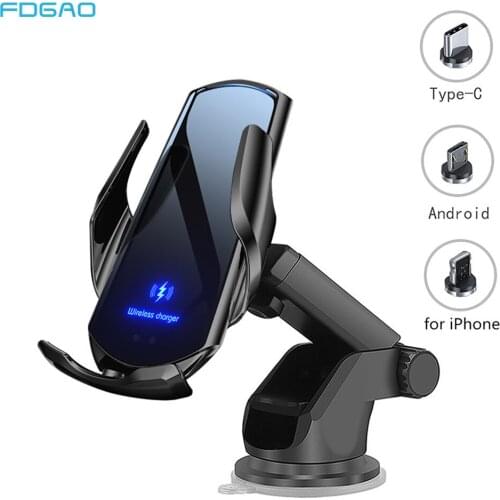 Automatic Clamping Car Holder Phone Charger 15W Fast Qi Wireless Charger For iPhone 12 11 XS XR X 8 Samsung S21 20 Xiaomi Mi 11