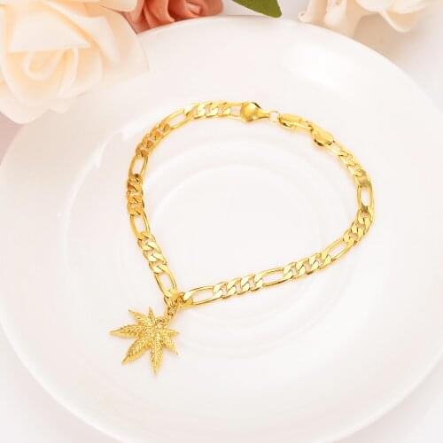 Bangrui 21 cm gold Color leaf pendant Chain Bracelet Men Jewelry party Gift Wholesale Trendy 5MM Wide Chain Link Bracelet