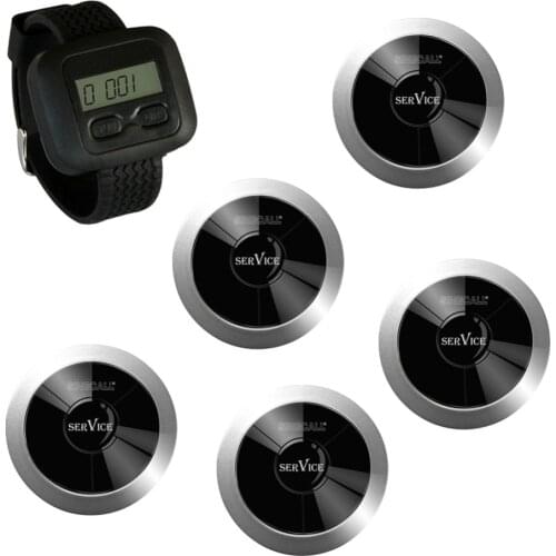 SINGCALL Wireless Restaurant Calling System, 1 WatchReceiver and 5 Service Call Buttons APE310, waterproof pager