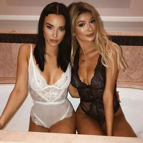 NEW Sexy Womens Lace Patchwork Bodysuit Woman Sexy Lingerie Sleeveless V Neck Backless Stretch Leotard Bodysuit