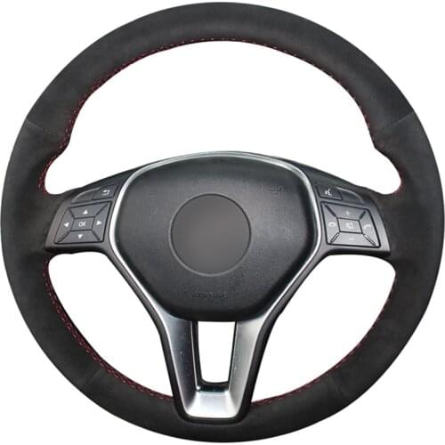 Black Suede DIY Hand Car Steering Wheel Cover for Mercedes-Benz A-Class 2013-2015 B-Class E-Class 2011-2014 CLA-Class 2013 2014