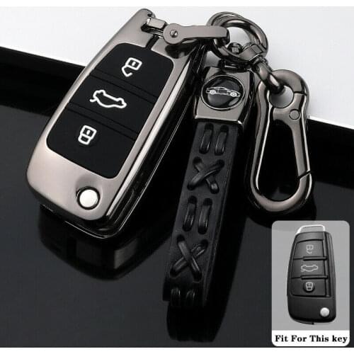 Zinc Alloy Car Key Case For Audi A1 A3 A4 2006 A6 Q2 Q3 Q7 Allroad RS4 TT 2008 Fold Keychain Holder Remote Control Protector