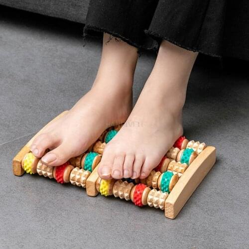 Colored wooden large six-row roller foot sole acupoints massager hand massager foot massager foot massager