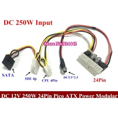 DC 12V input 24Pin Pico ATX 250W Switch PSU Car Auto Mini ITX High Power Supply Module ITX Z1 4Pin CPU 4P IDE molex SATA DC 160w
