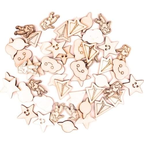 Handmade Wooden Crafts Accessory Home Decoration Scrapbooks Painting DIY Mix Clouds stars astronaut Wood Ornaments 23-25mm 20pcs