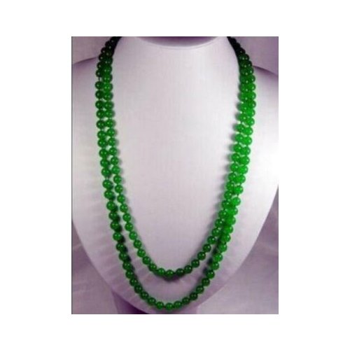 Long 50 inches 8mm Natural Green Jade Gemstone Round Beads Necklace