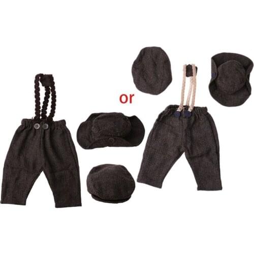 Newborn Long Pants Photography Props with 2 Style Hats Baby Boy Little Gentleman