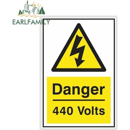EARLFAMILY 13cm x 8.45cm DANGER 220/440Volts Sticker Electric Warning Safety for Door Laptop Tablet Decal Waterproof Car Sticker
