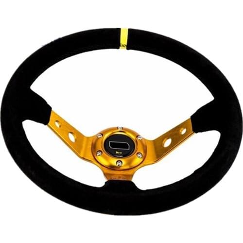 SDAO Racing Yellow Bracket Steering Wheel Universal Car 14 Inch 350MM Black Suede Deep Dish Steering Wheel