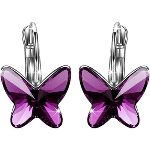 Hermosa Butterfly Hoop Earrings Austrian Crystal Jewelry for Women Anniversary Gifts for Her
