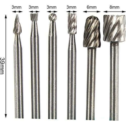 HSS Routing Milling Bit 6pcs 3mm Shank Rotary Milling Cutter For Dremel Rotary Tools Mini Drill Bit Rotary Burrs