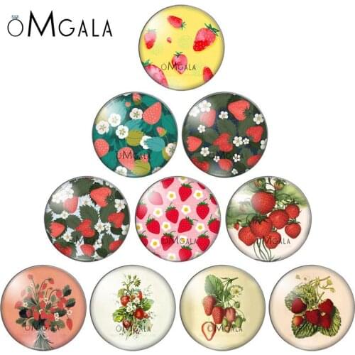 Sweet Strawberry illustration 10pcs 10mm/12mm/14mm/16mm/18mm/20mm/25mm Round photo glass cabochon demo flat back Making findings
