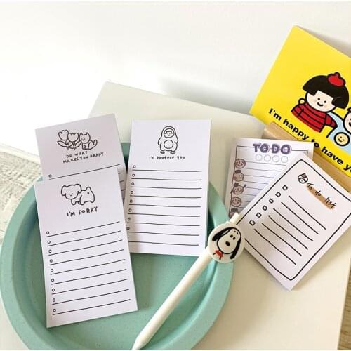 Ins 50 Sheets Cartoon Cat Puppy Plan Clock Note Paper Student Diary Kawaii Concise Planner List Stickers Korea School Stationery