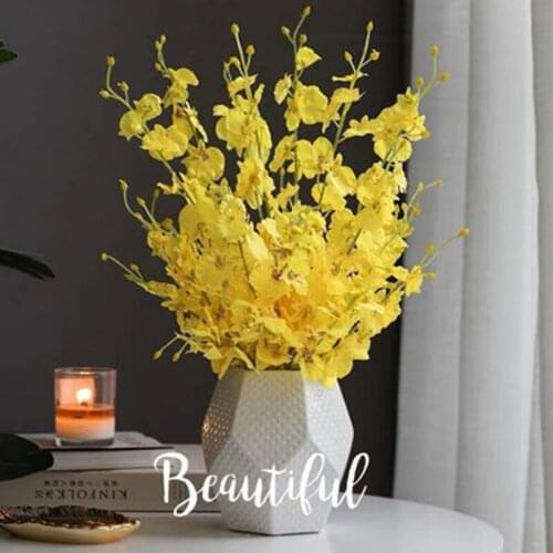 Artificial dancing orchid bouquet yellow false flower Wenxin orchid silk flower plastic dried flower five fork phalaenopsis deco