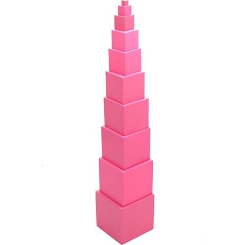 Montessori Materials Pink Tower With 10Pcs Stand Cards 0.7-7CM Early Childhood Education Preschool Kids Toys Brinquedos Juguetes