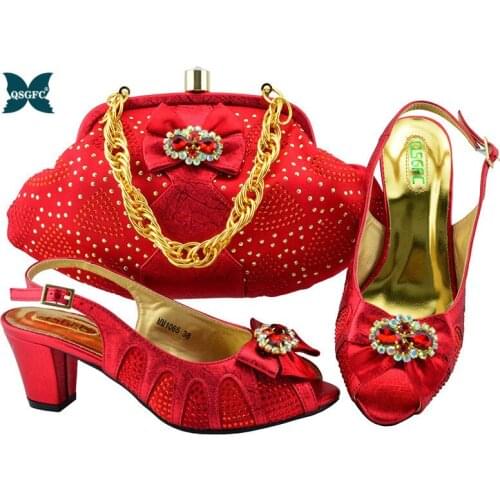 Newest Arrival Elegant Italian design Matching Shoe and Purse Set for Wedding Woman Shoes and Bag Set Decorated with Rhinestone