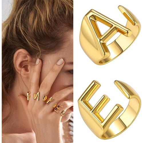 Personality A-Z 26 Letters Open Adjustable Punk Rings For Women Fashion Jewelry Initial Alphabet Finger Ring Bague Friends Gift
