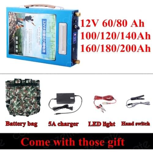 High Capacit High Power 12V 5V USB 100AH 120AH 150AH 180 220AH Li-polymer Battery for Boat Motors Solar Panel Power Bank LED