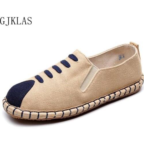 Mens Flats Plimsolls Mens Loafers Breathable Boys Casual Linen Shoes Men Hemp Shoes Male Espadrille Moccasins Zapatillas Hombre