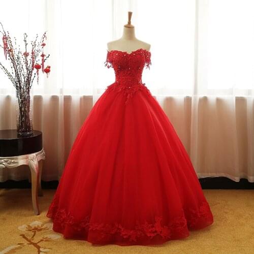 Bealegantom New Stock Red Lace Ball Gown Quinceanera Dresses 2021 Appliques Sweet 16 Dress Debutante Vestidos De 15 Anos QA1627