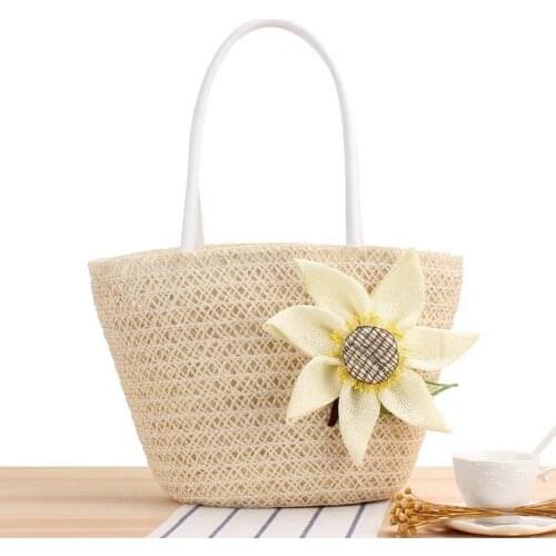 Wholesale New Style Beach Summer Round Bucket Straw Grass Meniscus Tote Bag Native Bags Rattan Weave Shoulder Purse