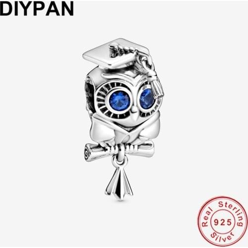 Fit Original Pandora Bracelet Charm 925 Sterling Silver Wise Owl Graduation Charm Pendant Bangle DIY Jewelry Berloque