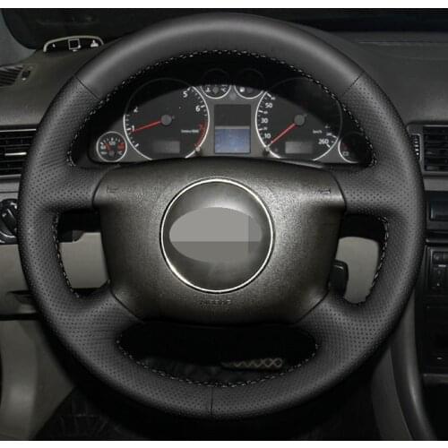 Hand Sewing Black Genuine Leather Steering Wheel Cover For Audi A2 (8Z) A3 (8L) Sprotback A4 (B5 B6) Avant A6 (C5) A8 (D2) S4