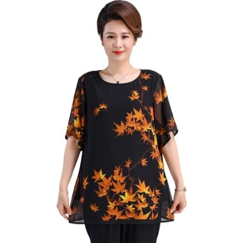 Leaves Print Summer Blouses Short Sleeve Mother Shirts 4XL To 8XL Plus Size Women Tops Blusas Mujer De Moda T0103