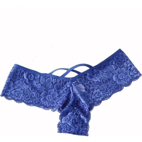 Sexy Underwear Hollow Out Cross Lace Up Thongs and G String Women Panties Elastic Lace Bandage Transparent Black Briefs Strings