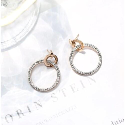 YUN RUO 2018 Fashion Roman Numeral Crystal Stud Earring Woman Rose Gold Color Titanium Steel Jewelry Girl Birthday Gift Not Fade