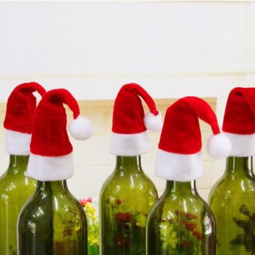 10Pcs/Set Mini Christmas Hat Santa Claus Hat Xmas Apple Wine Bottle Caps Christmas Gift Caps For New Year Tree Ornament Decor