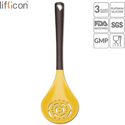 Liflicon Silicone Slotted Skimmer Spatula Heat Resistant Spoon Strainer Colander Long Handle Cooking Tools FDA approval