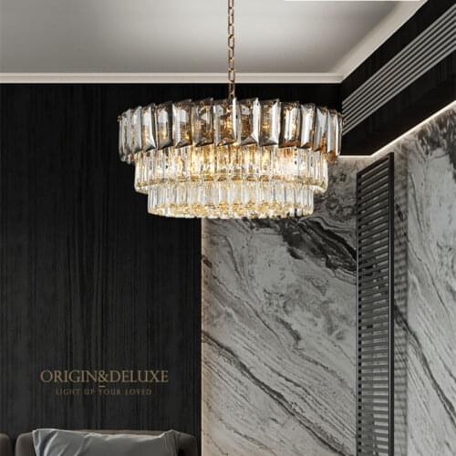 Modern Luxurious Round Led Pendant Lights Livng Room Lustre K9 Smoky Gray Crystal Led Hanging Lamp Gold Led Lighting Fixtures
