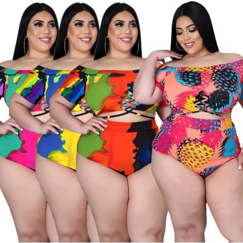 Increase Womens Summer Sexy Print Strappy One-shoulder Swimsuit Suit Plus Size Womens Clothing