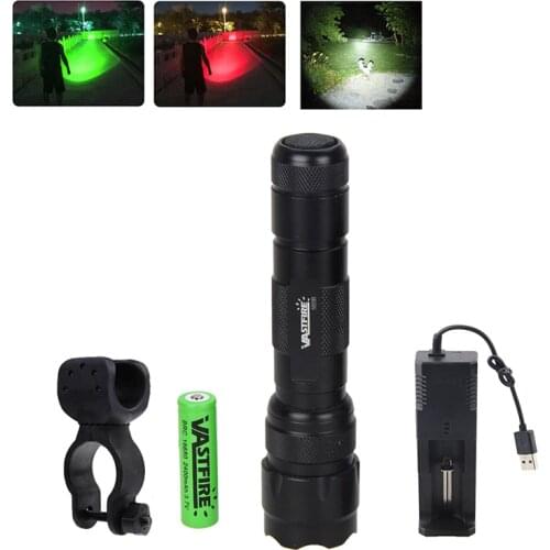 Waterproof Front Bike Light Green/Red/White Light Flashlight Torch MTB Bike Torch for Cycling with Battery