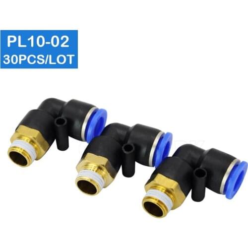 HIGH QUALITY 30 Pcs of PL10-02 1/4" Male Thread to 10mm Pneumatic Elbow Connector Quick Fitting