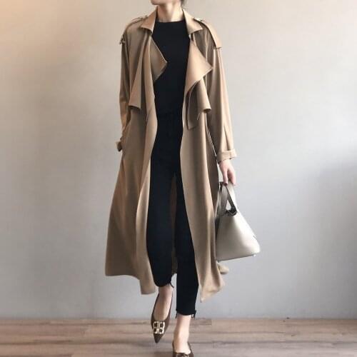 Korean Women Clothes Spring Elegant Vintage Mid-length Thin Trench coat Plus Sashes High-quality Loose Windbreaker Ropa Mujer