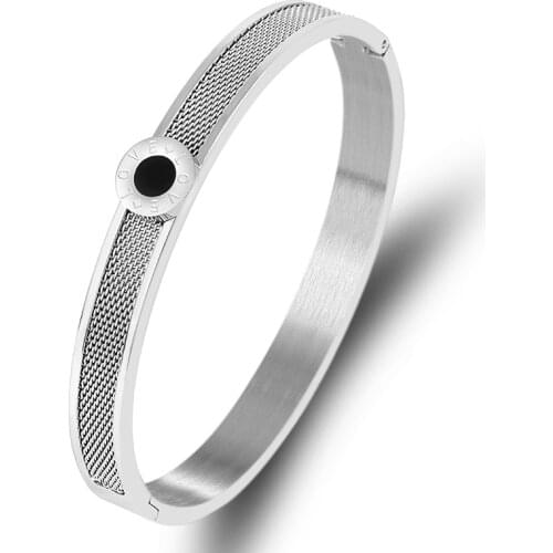 Love Letter Mesh Bangles & Bracelet Stainless Steel Black Tag Charm Cuff Bracelet for Women Jewelry Fashion Bijoux Couple Gift