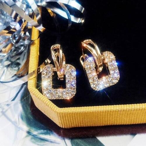 Womens earrings korean style personality geometric earrings for women Bling Zircon Stone Stud Earrings Statement Earrings