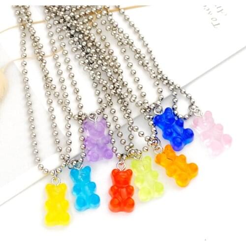 Womens Cute Judy Cartoon Bear Necklace Christmas Gift Simple Candy Color Pendant Necklace Everyday Party Jewelry