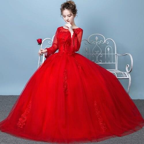 Red Wedding Dress 2020 Style Ball Gowns Bride Long Sleeve Lace Up Wedding Dresses Plus Size Princess Dressess Vestidos De Novia